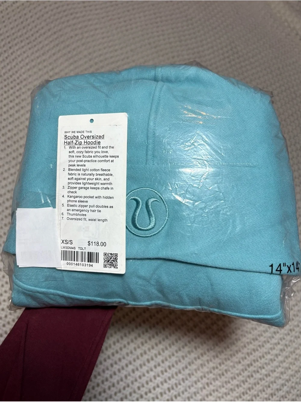 lululemon tidal teal scuba oversized half zip hoodie size xs/s